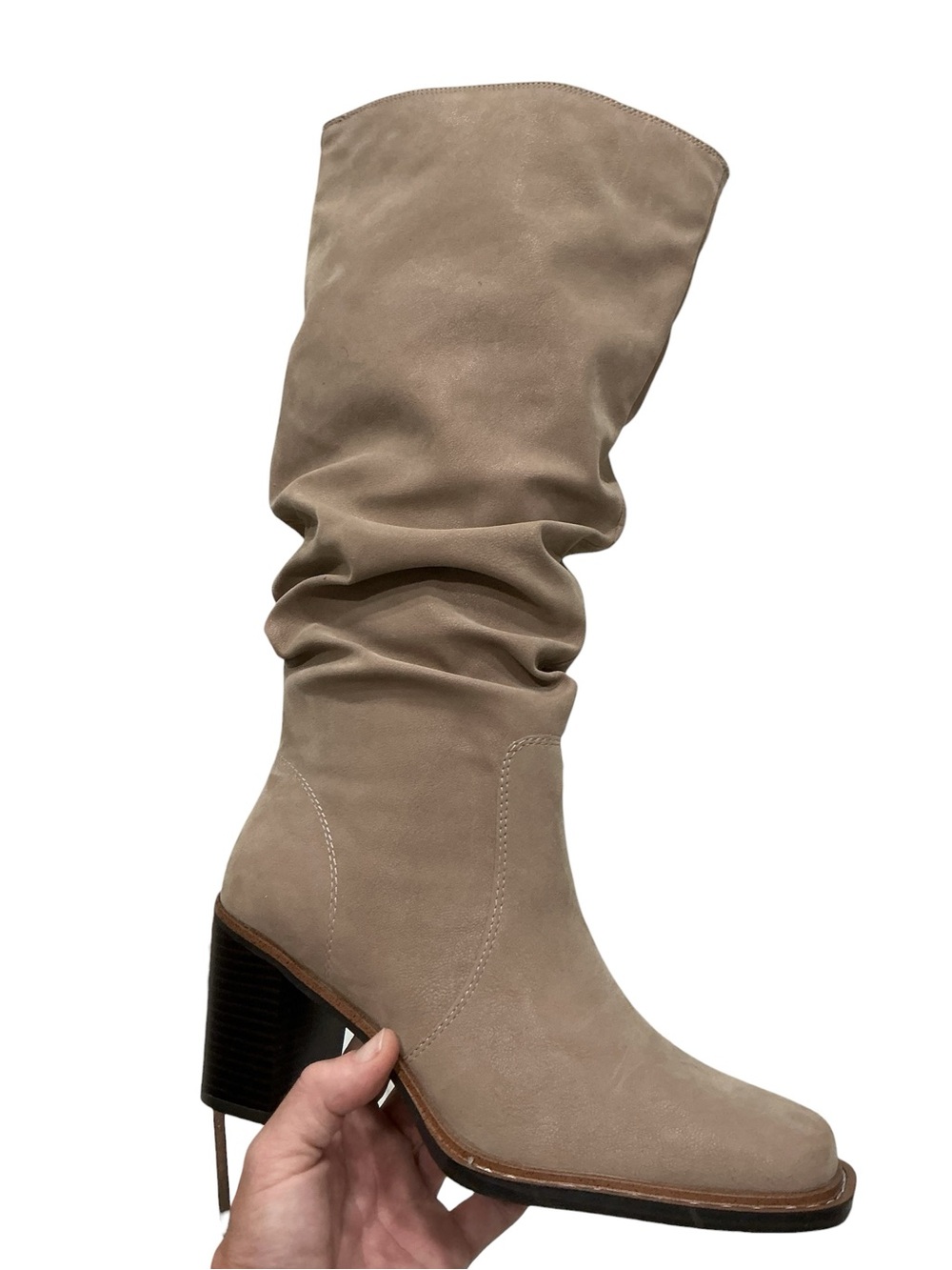 NWOB Maurices Carissa Slouch Tall Boots Women’s Size 7 Beige Faux Suede Pull On - Picture 9 of 10